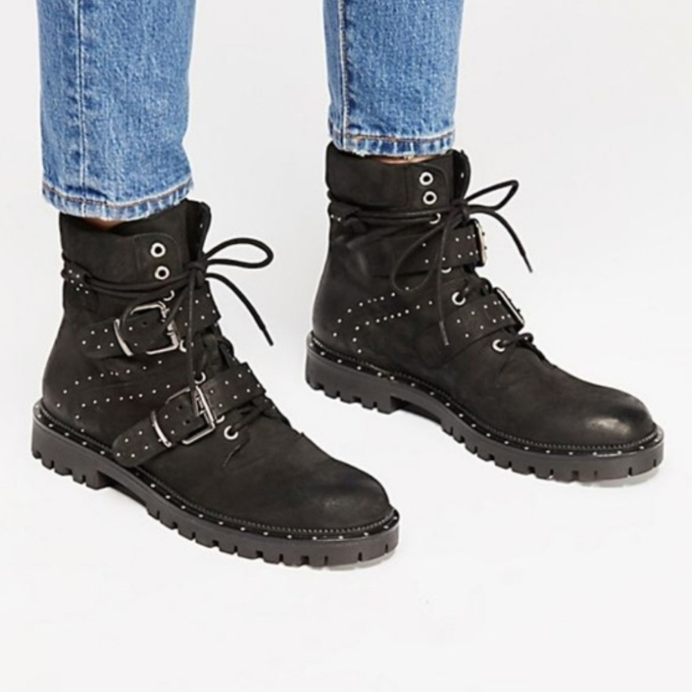 Free People Boots Mountain Brook Hiking Black Suede Studded
